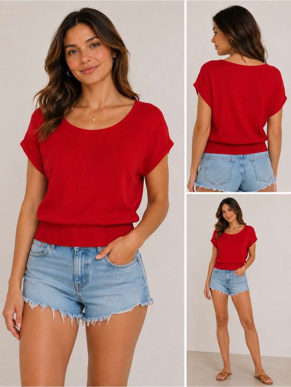 Outback Red Short Dolman Sleeve Knit Sweater Red Size XS Cotton Blend